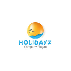 vector sea, sun and vacation logo design