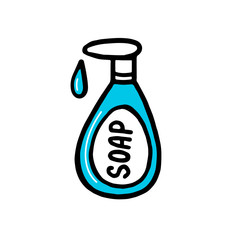 hand-drawn soap bottle isolated on a white background. Sanitizer.Doodle style.Natural soap, toiletries.