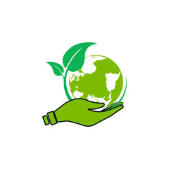 Green world logo, Safe world on hand icon