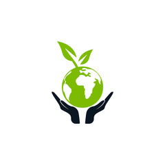 Green world logo, Safe world on hand icon