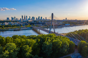 Fototapeta na wymiar Warsaw city center and Świętokrzyski bridge aerial view