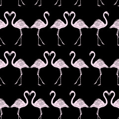 Naklejka premium Pink Flamingo Black Pattern