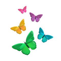 Set of bright color butterflies isolated on white.
