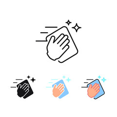 Wipe your hands with a cloth, rag or napkin. Clean hands after washing. Wipe and rag as cleaning or sanitize tool. Hand wiping with cloth icon. Vector illustration. Design on white background. EPS 10