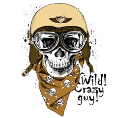  Portrait of a skull in motorcycle helmet and with neckerchief. Vector illustration. © Afishka