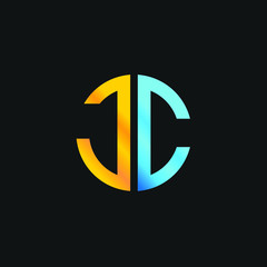 JC initial logo circle shape vector black and gold.