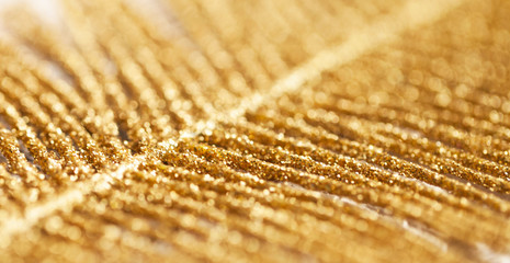 Golden feather close-up, bokeh defocus