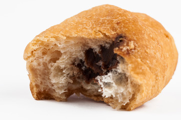 Croissant filled with chocolate isolated on a white background.Copy space
