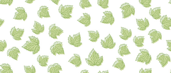 Currant green leaves seamless background on white background. Vector illustration.