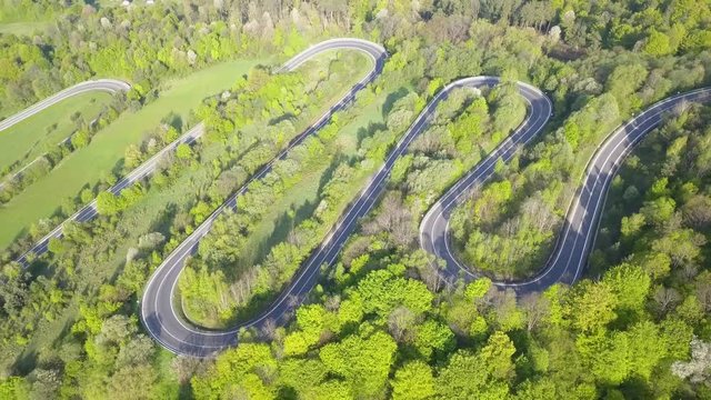 Curvy road in spring scenery.