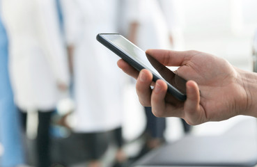 close up. group of happy doctors showing their unity.