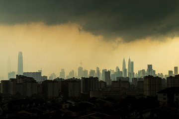 Fototapeta na wymiar View of rainy day over down town Kuala Lumpur, Malaysia.