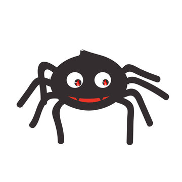 Black spider cartoon character isolated on white.