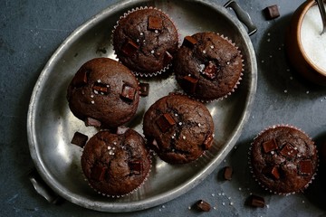 Homemade DoubleChocolatec chip Muffins, selective focus