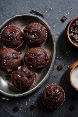Homemade DoubleChocolatec chip Muffins, selective focus