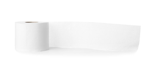 Roll of toilet paper on white background