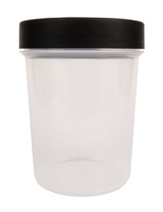 Transparent food container cup with lid empty isolated on white background