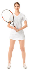 Female tennis player on white background