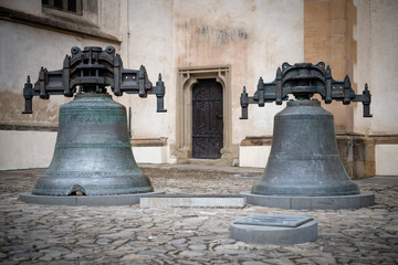 Obraz premium Church bells outside Basilica of St. Egidius in Bardejov, Slovakia