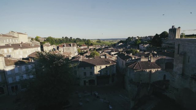 Beautiful cityscape view on Saint Emilion village in Bordeaux region during the sunset in France