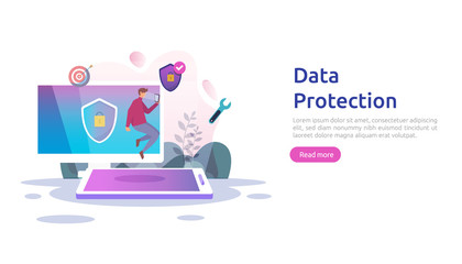 Safety and confidential data protection. VPN internet network security. Traffic encryption personal privacy concept with people character. web landing page, banner, presentation, social or print media