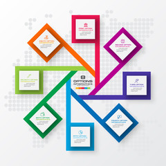 Business infographics template 8 steps with square,Element for design invitations,Vector illustration.
