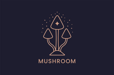 Mushroom logo farm organic design. Fungi medicine agriculture symbol design.