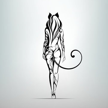 Vector silhouette of girl cat