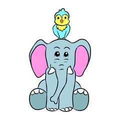 Bird sitting on an elephant Cartoon
