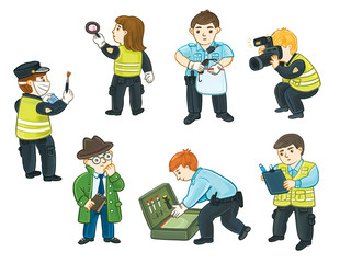 characters police officers during a crime scene search