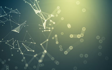 Abstract background. Molecules technology with polygonal shapes, connecting dots and lines. Connection structure. Big data visualization.