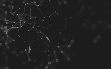 Abstract background. Molecules technology with polygonal shapes, connecting dots and lines. Connection structure. Big data visualization.