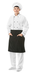 Handsome Asian chef on white background