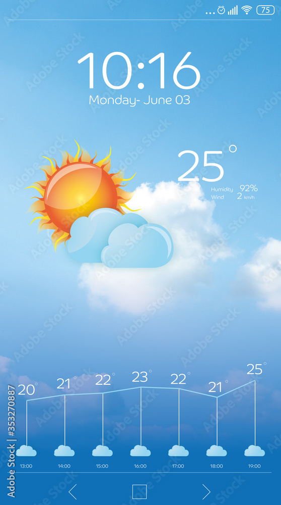 Wall mural weather forecast widget on screen. mobile application