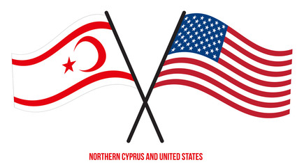 Northern Cyprus and United States Flags Crossed Flat Style. Official Proportion. Correct Colors