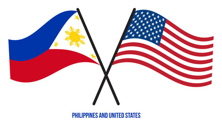 Philippines and United States Flags Crossed Flat Style. Official Proportion. Correct Colors