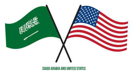 Saudi Arabia and United States Flags Crossed Flat Style. Official Proportion. Correct Colors