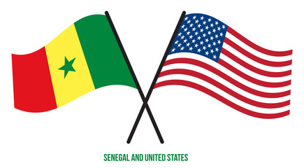 Senegal and United States Flags Crossed And Waving Flat Style. Official Proportion. Correct Colors