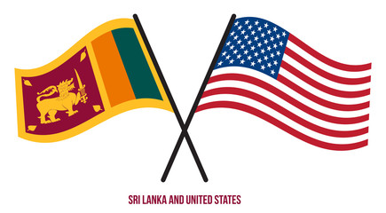 Sri Lanka and United States Flags Crossed And Waving Flat Style. Official Proportion. Correct Colors