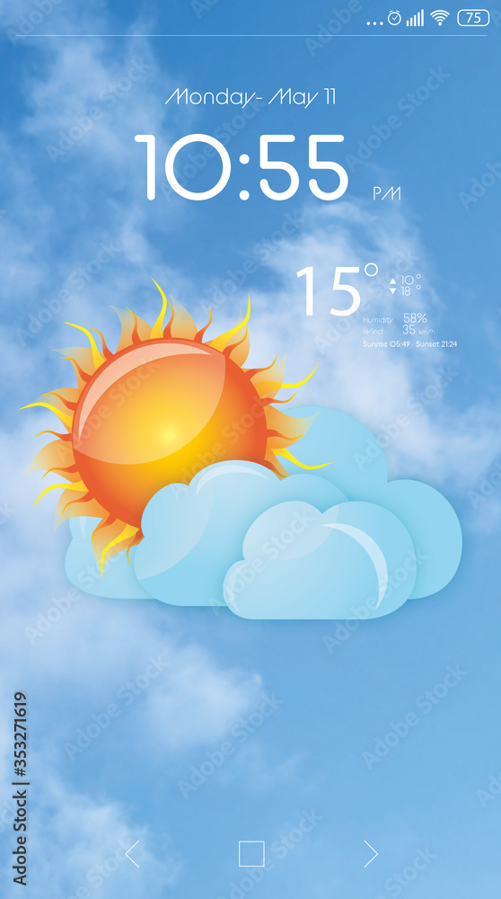 Wall mural weather forecast widget on screen. mobile application