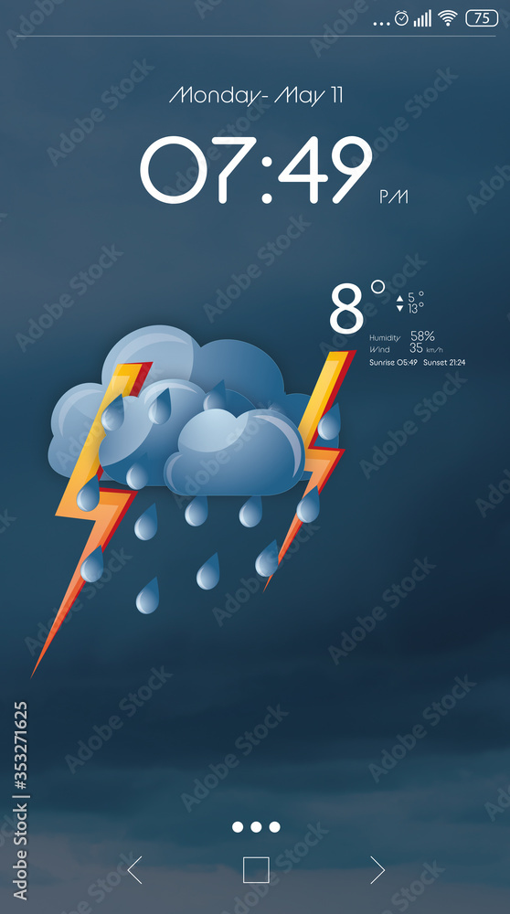 Wall mural weather forecast widget on screen. mobile application