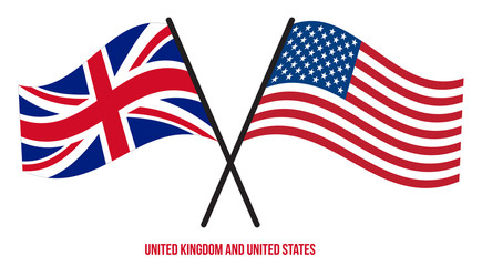 United Kingdom and United States Flags Crossed Flat Style. Official Proportion. Correct Colors