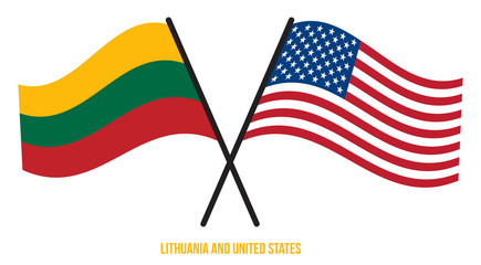 Lithuania and United States Flags Crossed And Waving Flat Style. Official Proportion. Correct Colors