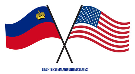Obraz premium Liechtenstein and United States Flags Crossed Flat Style. Official Proportion. Correct Colors