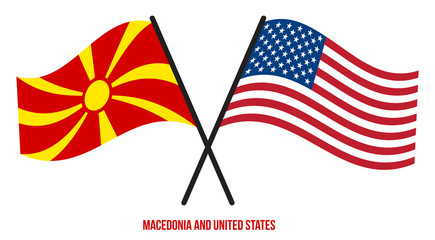 Macedonia and United States Flags Crossed And Waving Flat Style. Official Proportion. Correct Colors