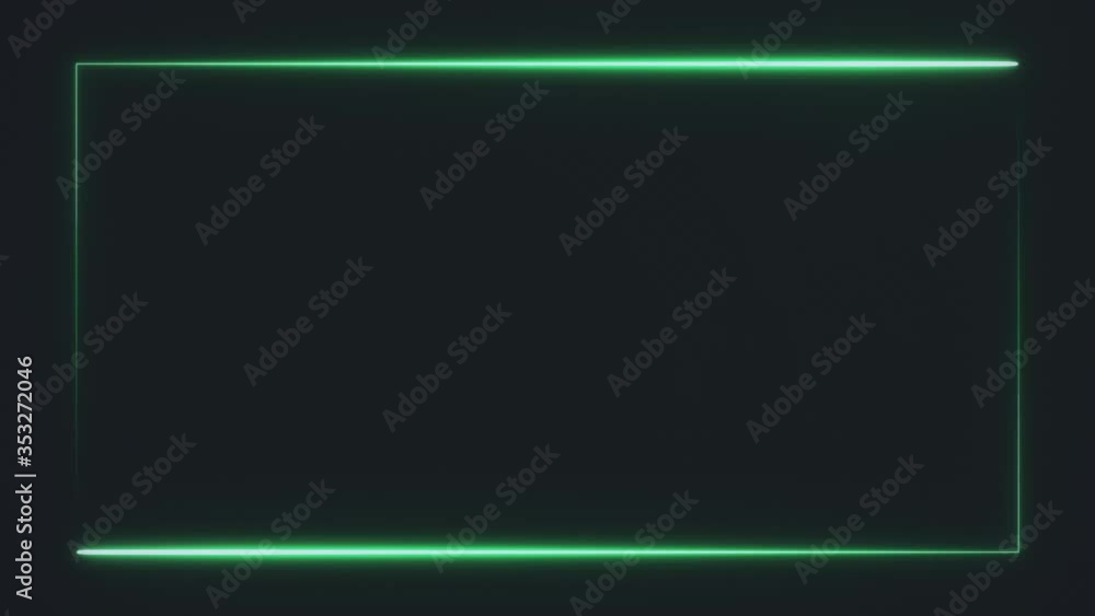 Aufkleber green neon rectangle frame at the screen edge on black background. abstract backdrop 3d rendering 4k