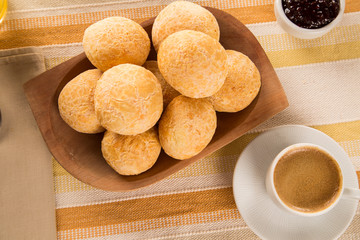 Brazilian cheese buns . Table cafe in the morning with cheese bread.