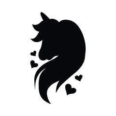 Beautiful unicorn head in black silhouette