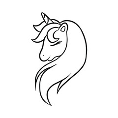 Beautiful unicorn head line art black and white vector