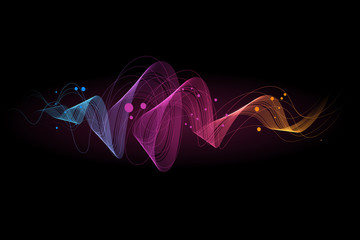 Abstract colorful swirl background with flowing lines on black